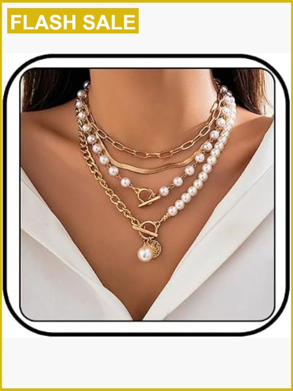 3-Layer Pearl Choker Necklace Set Stackable Chain Gold Jewelry Gift